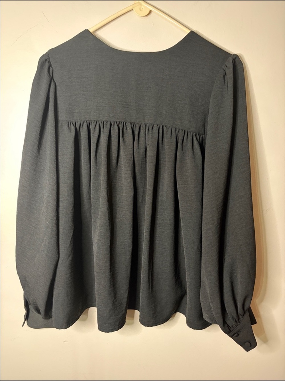 Prologue Black V-Neck Blouse with Balloon Sleeves. PTP is 26 - Picture 3 of 5